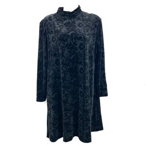 Vintage 90s Citi Dress floral black velour turtleneck‎ shift whimsigoth goth 14